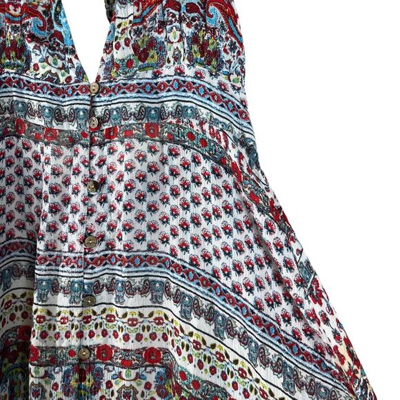 Raga Revolve Riviera Vibe Maxi Halter Dress Patchwork Paisley Boho Cottage Large - Picture 7 of 15